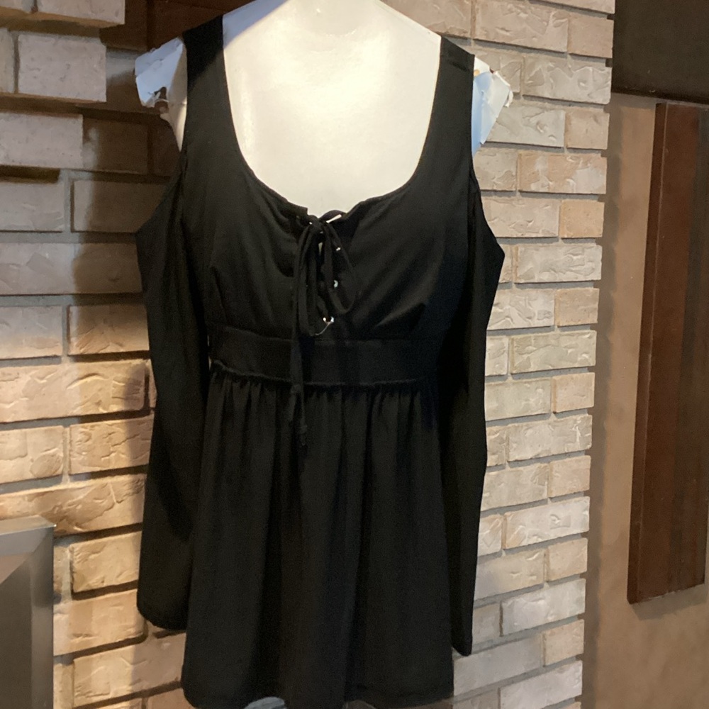 Chic Black Women's Blouse with Lace-Up Detail